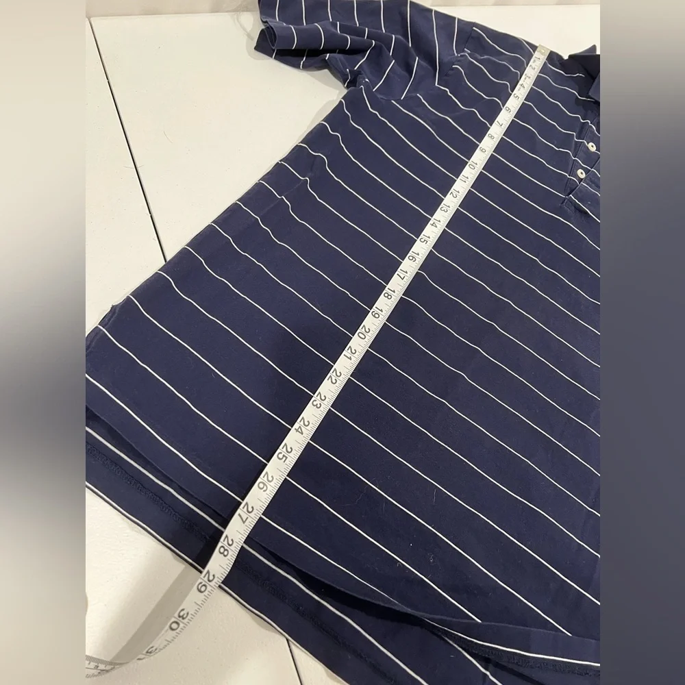 Ralph Lauren Polo Golf Men Sz M Polo Shirt Navy Blue Striped 100% Pima Cotton